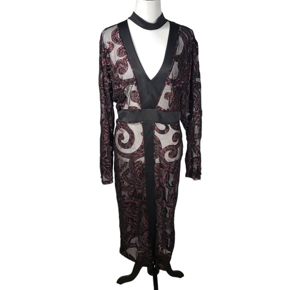 Goodtime USA Women's Plus 3X Stretchy Sheer Burgundy Glitter Black Dress As is - Picture 1 of 11